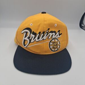 Boston Bruins Zephyr Snapback Hat NHL Script Logo Yellow Black Adjustable Cap...